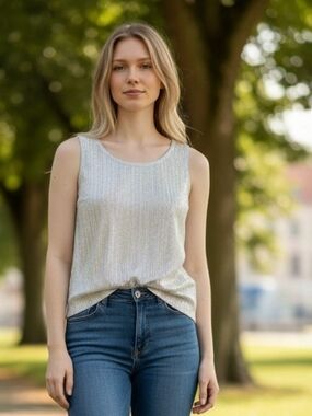 Vintage Judy Bond Silver Metallic Tank Top 70s Disco Shimmer Lurex Vintage Sz 14